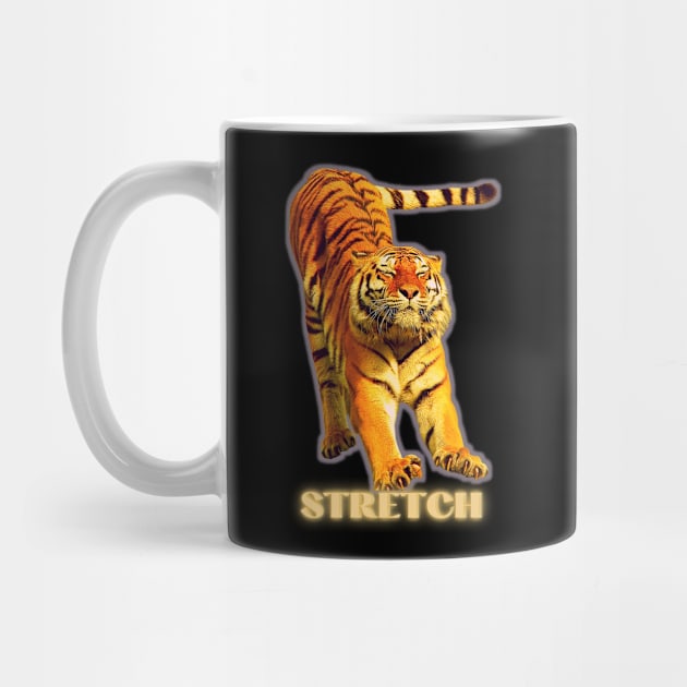 Large tiger doing a stretch exercise - silver gold 1 by Blue Butterfly Designs 